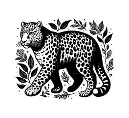 amur leopard vintage hand drawn vector