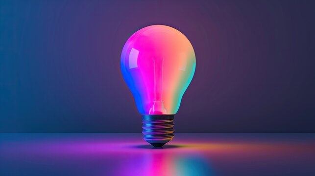 a colorful glowing idea bulb lamp, visualization of brainstorming and creative thinking