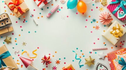 Geometric background with welcome home party icons. Colorful and cheerful celebration design.