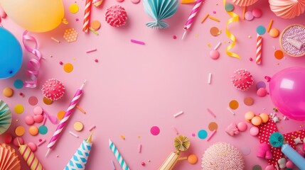 Colorful geometric background with welcome home party icons. Festive and joyful theme.