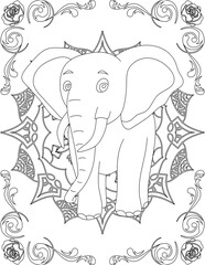 Elephant on Mandala Coloring Page. Printable Coloring Worksheet for Adults and Kids. Educational Resources for School and Preschool. Mandala Coloring for Adults