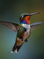 Fototapeta premium A hummingbird is on flight, fluttering amid the beautiful forests and branches