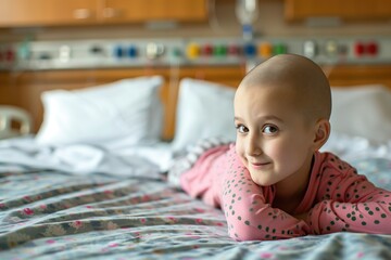 a girl with cancer in a hospital room