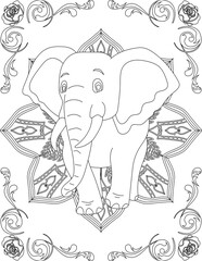 Elephant on Mandala Coloring Page. Printable Coloring Worksheet for Adults and Kids. Educational Resources for School and Preschool. Mandala Coloring for Adults