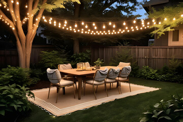 outdoor string lights hanging on a line in backyard