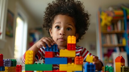 A young child is playing with a large pile of colorful legos