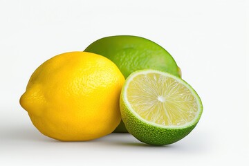 Fresh lemon and lime arrangement on white background