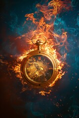 Vintage Pocket Watch with Fiery Elements and Smoke