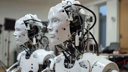 Fototapeta premium Brain-computer interface technology enabling paralyzed patients to control robotic limbs with their thoughts