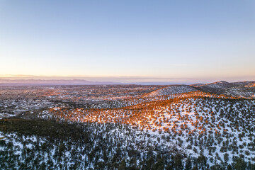 Santa Fe in the winter. The Sangre de Cristo Mountains. Santa Fe, New Mexico.