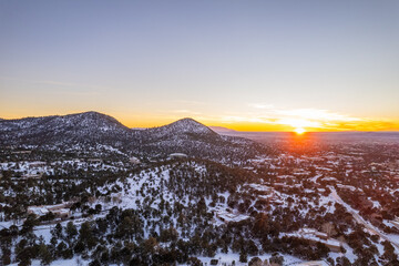 Santa Fe in the winter. The Sangre de Cristo Mountains. Santa Fe, New Mexico.