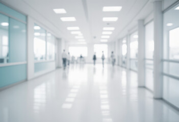 blurry hospital corridor with a luxurious and abstract design. The interior of the clinic