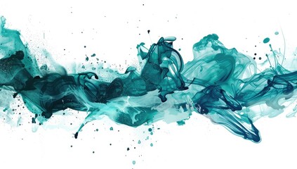abstract teal ink splash on white background, digital art style