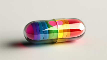 Colorful pills with LGBTQ+ heart Pride Month, June