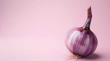 Onion, a photorealistic illustration against pastel pink background with copy space for text or logo, beautifully illuminated by studio lighting