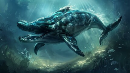 A scorpiontailed dolphin plunges into the deepest ocean crevices.