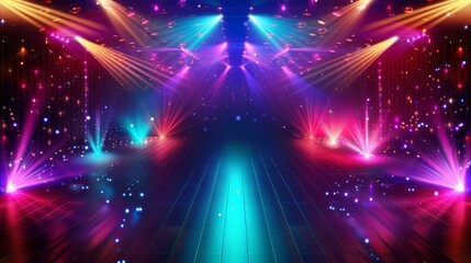 Nightclub pulsates with vivid lights and dancing lasers.