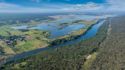 Drone aerial photograph of the Nepean River running through the Cumberland Plain region alongside...