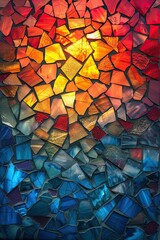 mosaic pattern seamless background image, in the style of stained glass, colorful gradients, mirror effect 