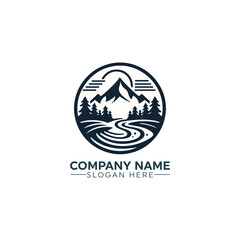 mountain logo, mountain vector, sunset mountain logo, mountain logo vector illustration