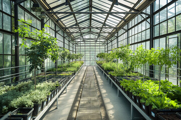 A springtime greenhouse filled with plants inside greenhouse
