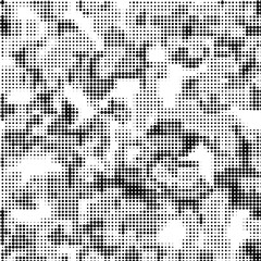 Abstract grunge grid polka dot halftone background. Spotted black and white pattern. Monochrome overlay texture. Cover design wallpaper. Digital point illustration