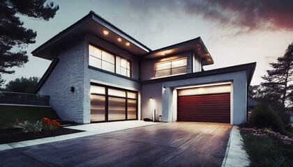 modern house car garage and driveway