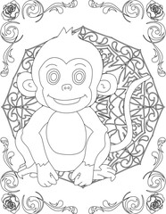 Monkey on Mandala Coloring Page. Printable Coloring Worksheet for Adults and Kids. Educational Resources for School and Preschool. Mandala Coloring for Adults