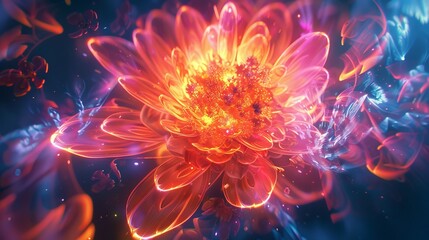 Abstract glowing flowers appear. Shine brightly on the digital canvas.