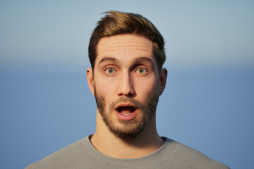 Fototapeta premium 3D rendering of an attractive man with a surprised expression.