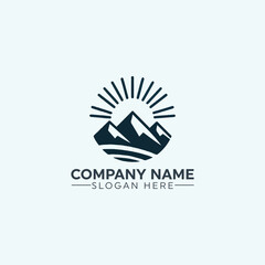 mountain logo, mountain vector, sunset mountain logo, mountain logo vector illustration