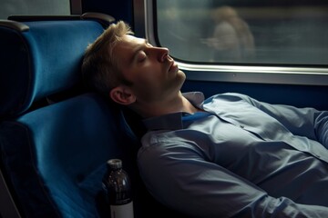 man sleeping in train