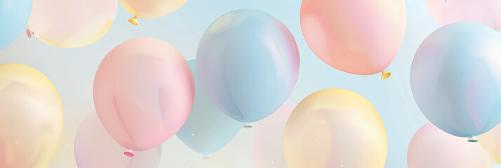 a pastel colored background with soft pink, blue and yellow balloons floating gently in the air, generative AI