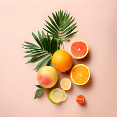 Tropical fresh fruit flat layout aesthetic 
