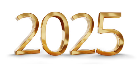 new year 2025, sylvester and change of better and good year, symbol glossy metallic gold golden symbol icon 3d-illustration isolated