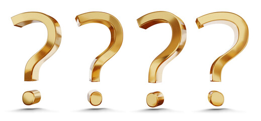 question mark in row, question marks symbol glossy metallic gold golden symbol icon 3d-illustration isolated