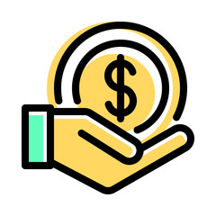 Saving money icon vector in colored outline style for sales and marketing, business, investment, and bangking