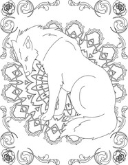Wolf on Mandala Coloring Page. Printable Coloring Worksheet for Adults and Kids. Educational Resources for School and Preschool. Mandala Coloring for Adults