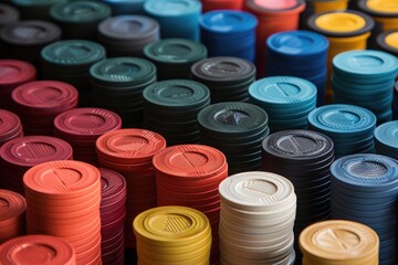 Stacks of casino chips in various colors AIG51A.