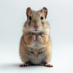 photorealistic grey colors gerbil standing up and looking in the camera white background