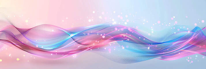 An abstract wavy background in neon pink and blue, with modern multicolor blur bokeh lights creating an energetic vibe over a white background.