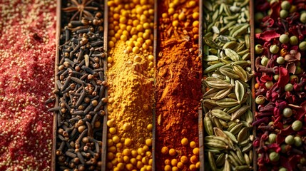 Traditional Spice Market Background with Saffron, Fennel Seeds, and Star Anise

