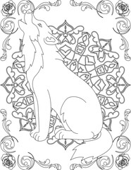 Wolf on Mandala Coloring Page. Printable Coloring Worksheet for Adults and Kids. Educational Resources for School and Preschool. Mandala Coloring for Adults