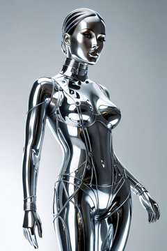Futuristic chrome woman mannequin 