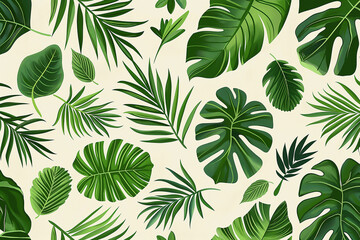 Tropical leaves pattern background design of Monstera leaves, plant motif, leaf decoration.