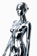 Futuristic chrome woman mannequin 