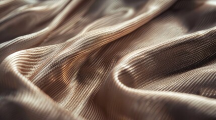 A close-up image of a folded piece of shiny peach-colored fabric with visible ribbed texture. AIG51A.