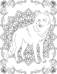 Wolf on Mandala Coloring Page. Printable Coloring Worksheet for Adults and Kids. Educational Resources for School and Preschool. Mandala Coloring for Adults