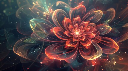 Enveloped in a realm of zeros and ones, a radiant fractal flower emerges, its brilliance transcending the boundaries of mere computation.