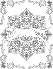 Wolf on Mandala Coloring Page. Printable Coloring Worksheet for Adults and Kids. Educational Resources for School and Preschool. Mandala Coloring for Adults